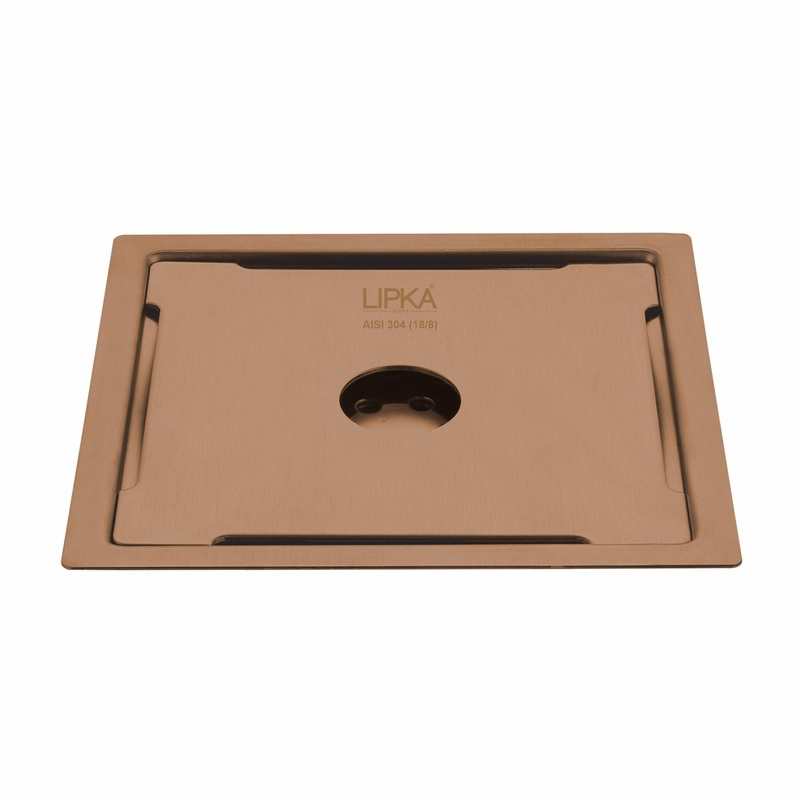 Yellow Exclusive Square Flat Cut Floor Drain in Antique Copper PVD Coating (6 x 6 Inches) with Hole – LIPKA