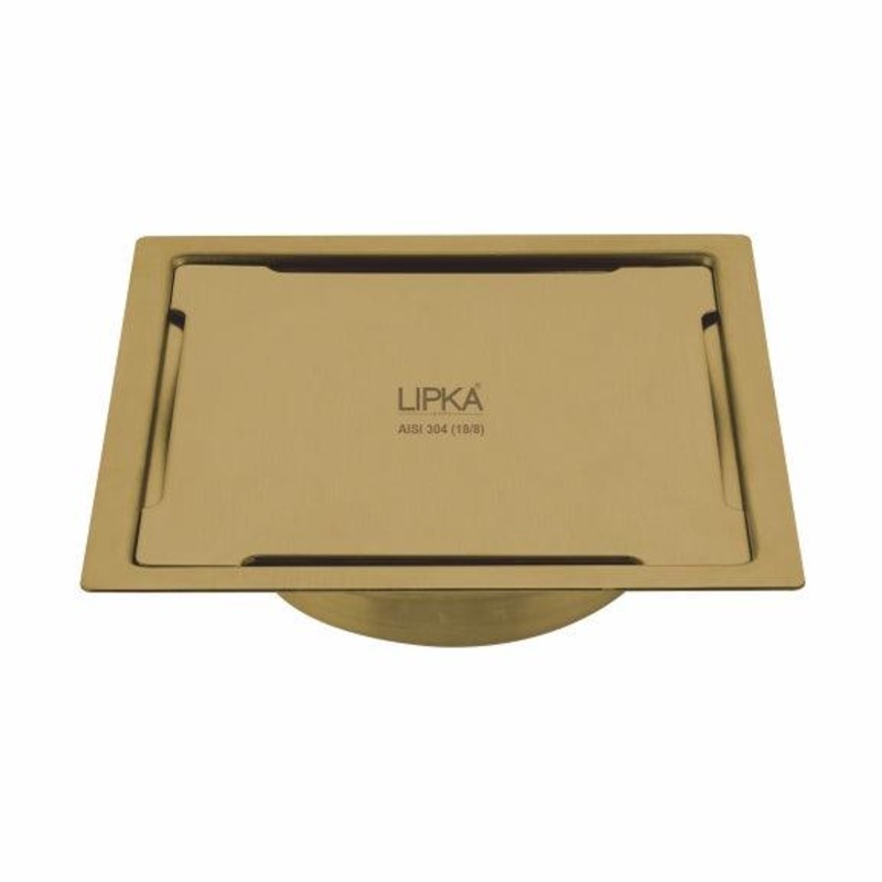 Yellow Exclusive Square Flat Cut Floor Drain in Yellow Gold PVD Coating (5 x 5 Inches) with Cockroach Trap – LIPKA