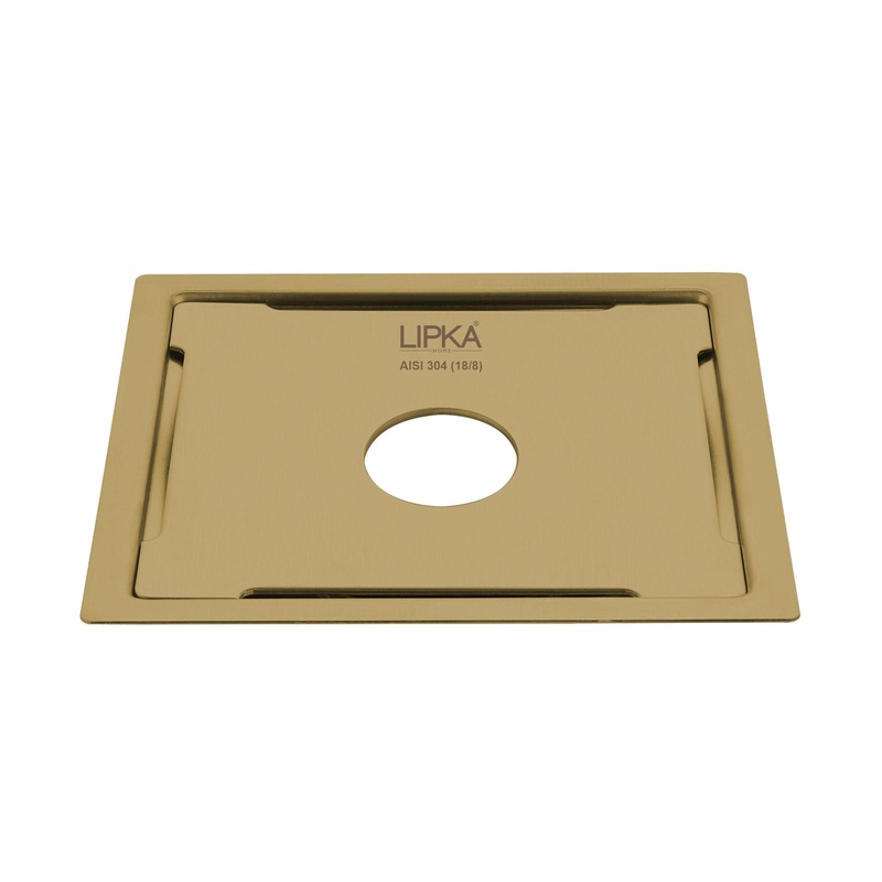 Yellow Exclusive Square Flat Cut Floor Drain in Yellow Gold PVD Coating (6 x 6 Inches) with Hole – LIPKA