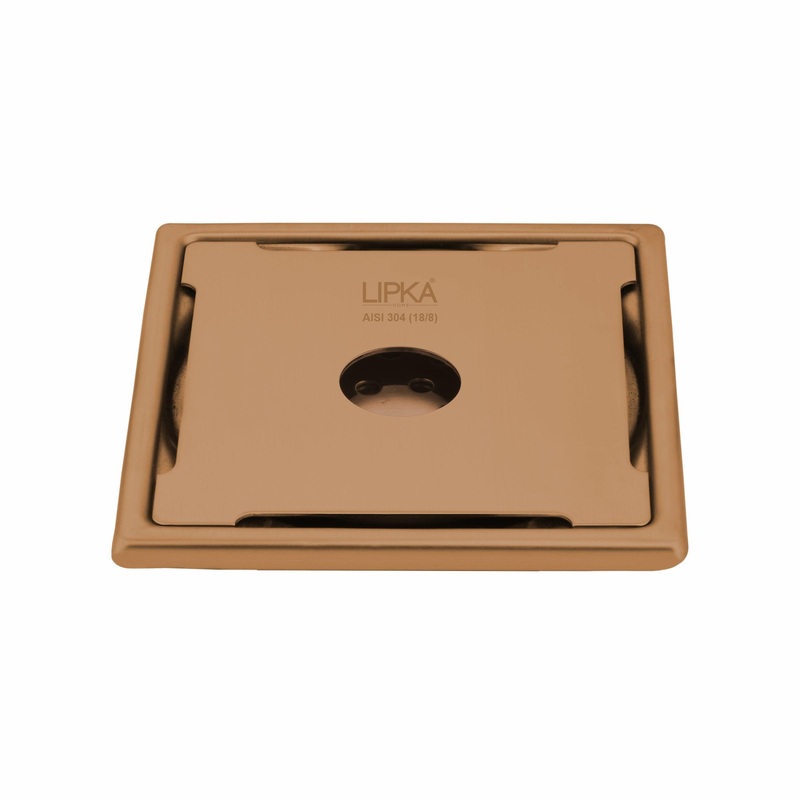 Yellow Exclusive Square Floor Drain in Antique Copper PVD Coating (6 x 6 Inches) with Hole – LIPKA