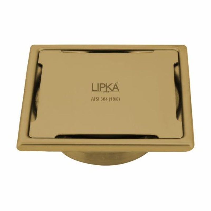 Yellow Exclusive Square Floor Drain in Yellow Gold PVD Coating (5 x 5 Inches) with Cockroach Trap – LIPKA