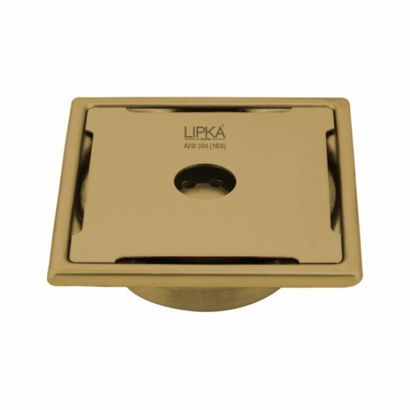 Yellow Exclusive Square Floor Drain in Yellow Gold PVD Coating (6 x 6 Inches) with Hole & Cockroach Trap – LIPKA
