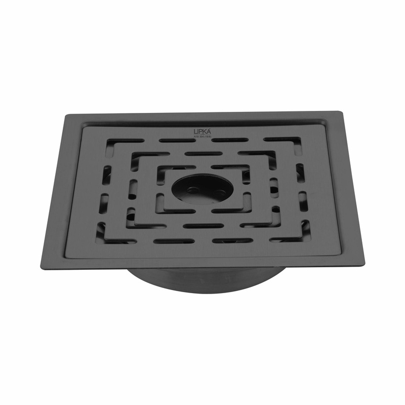 Orange Exclusive Square Flat Cut Floor Drain in Black PVD Coating (6 x 6 Inches) with Hole & Cockroach Trap – LIPKA
