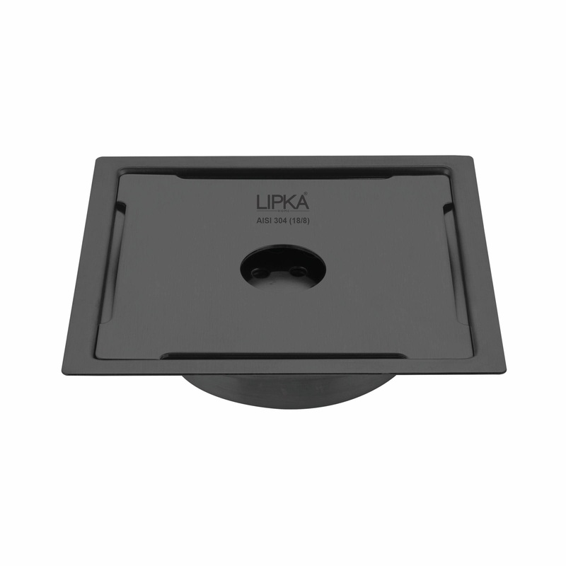 Yellow Exclusive Square Flat Cut Floor Drain in Black PVD Coating (6 x 6 Inches) with Hole & Cockroach Trap – LIPKA